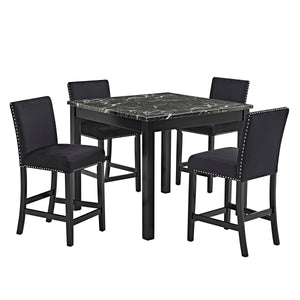 Make a bold statement in your dining space with this elegant counter-height set, where modern sophistication meets everyday functionality. The sleek, faux-marble tabletop exudes luxury while providing a durable and easy-to-clean surface for meals, gatheri