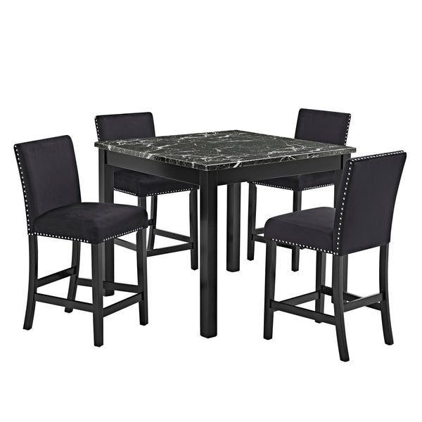 Make a bold statement in your dining space with this elegant counter-height set, where modern sophistication meets everyday functionality. The sleek, faux-marble tabletop exudes luxury while providing a durable and easy-to-clean surface for meals, gatheri