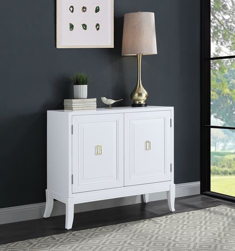 Assembled Rectangular Accent Table w/2 Door Table Top Thickness: 25 mm<br/><br/><b>Product Features</b><ul><li>KD Leg</li><li>Storage: 2 Door Cabinet</li><li>Wooden Tapered Leg</li><li>Magnetic Door Catches</li><li>Case: 1Pc/1Ctn</li><li>Finish: White Fin