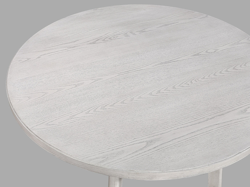 Create a warm and inviting dining space with this stylish and timeless set. Featuring a beautifully crafted round tabletop with a light, weathered finish, it brings a touch of rustic charm while maintaining a modern aesthetic. The sturdy legs provide last
