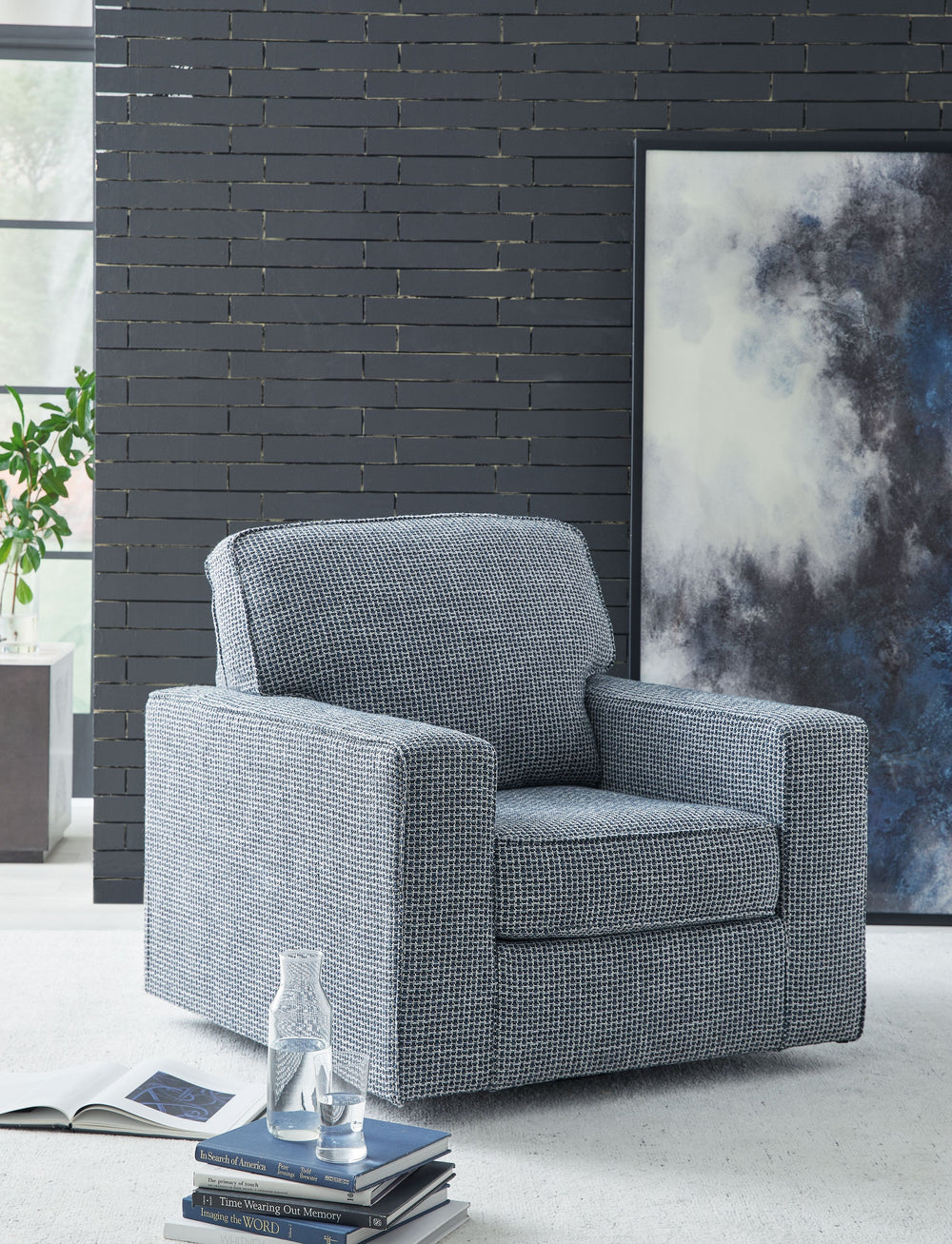 Invest in day-to-day comfort and style with this swivel chair. Decorated with crosshatch-patterned upholstery, the accent piece helps to create an extra-cozy look in your living room or reading nook. And its inviting, versatile design pairs with a variety