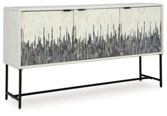 Looking for a showstopping accent for your home? This accent cabinet combines fashion and function in an exclusive way. It offers a creative take on a traditional cabinet, with a strip pattern in white, gray and black. Inside the doors, two shelves suit a