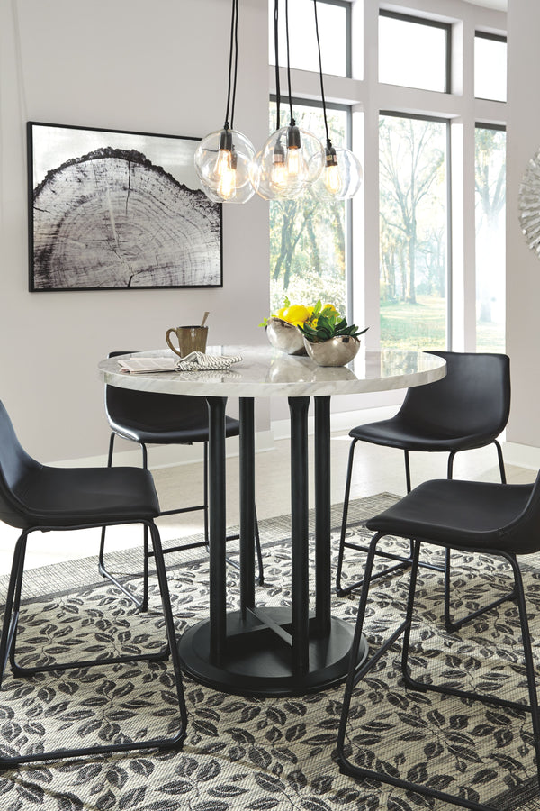 When nothing but the best will do, youâ€™ll find this striking 42-" round counter-height table checks all the boxes. Taking a stance for ultra-contemporary design, this modern version of the classic pedestal table features the look of authentic Carrara ma