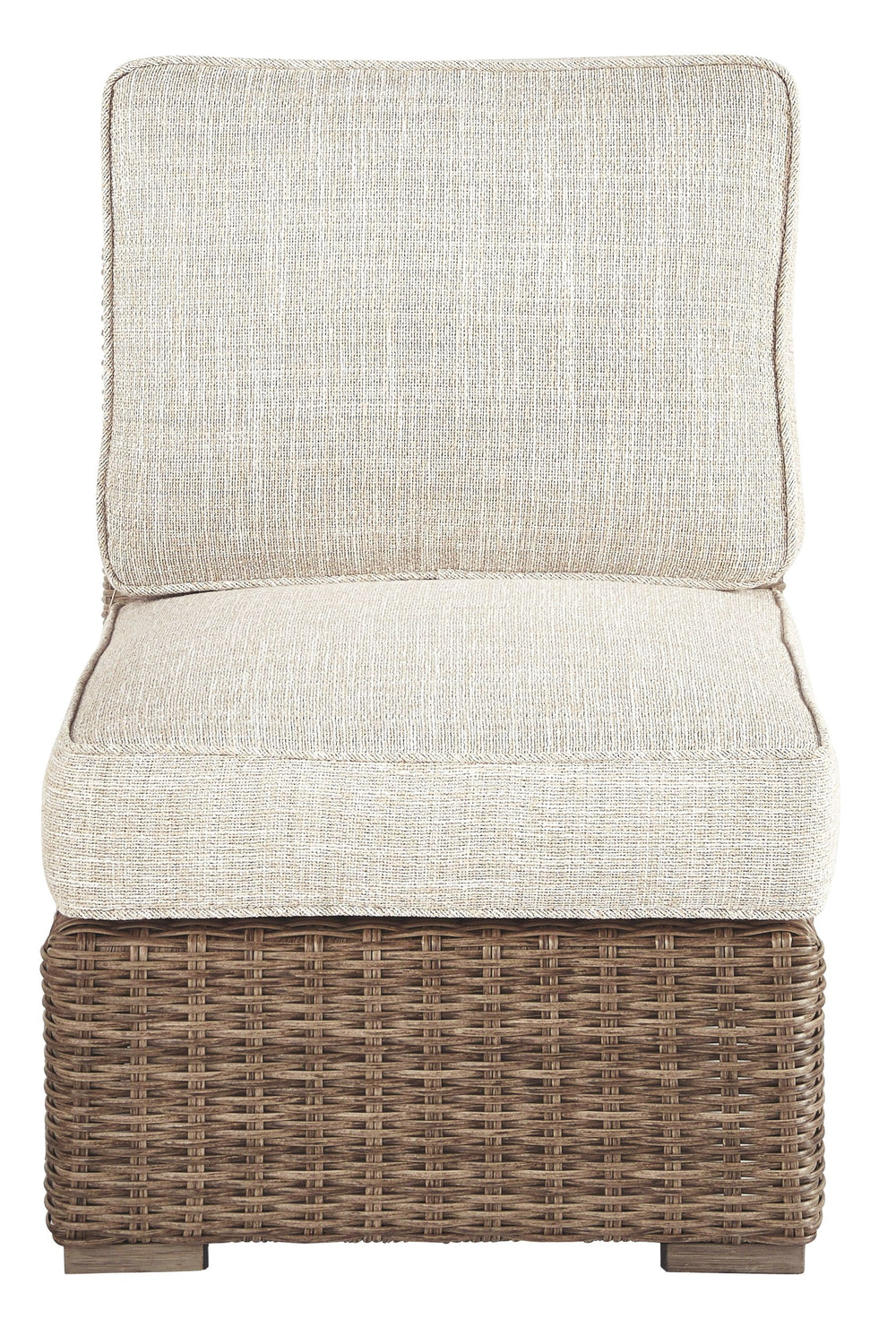 Sporting an easy-on-the-eyes look inspired by driftwood, this cushioned armless chair elevates the art of alfresco living. Beautiful and durable enough for indoor and outdoor use, the high-style/low-maintenance seating entices with plush, removable cushio