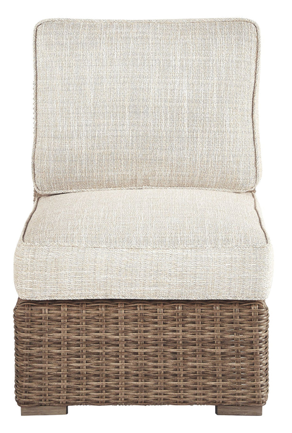  this cushioned armless chair elevates the art of alfresco living. Beautiful and durable enough for indoor and outdoor use