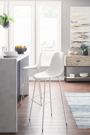  this contemporary bar stool sports a slender-yet-sturdy metal frame and a fully contoured bucket seat. With its cool bar height dimensions and classically clean design
