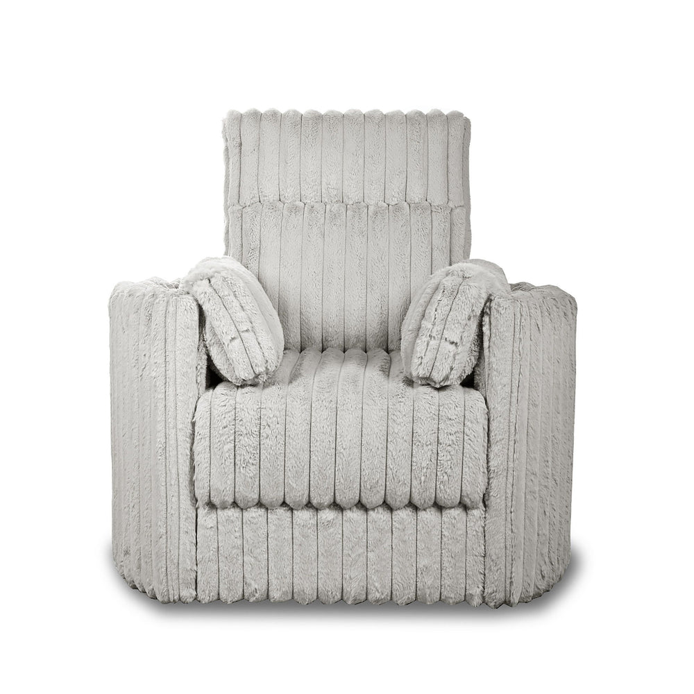 The Embrace Swivel Living Room Accent Chair in gray combines comfort and style with practical functionality. Upholstered in 100% gray polyester fabric with a soft, blanket-like texture, this chair is designed for ultimate relaxation. It includes one swive