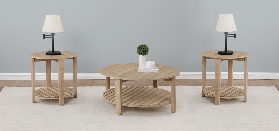 Fowler - 3 Piece Round Coffee And End Table Set - Natural