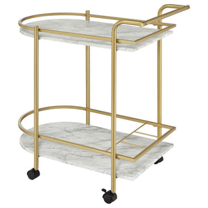 Desiree - 2-Tier Faux Marble Shelf Metal Bar Cart - Gold
