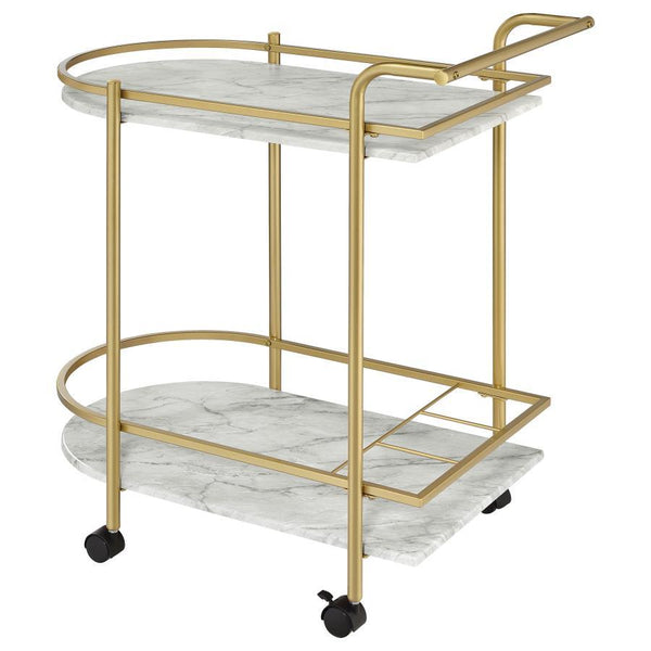 Desiree - 2-Tier Faux Marble Shelf Metal Bar Cart - Gold