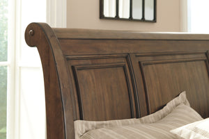 Flynnter - Medium Brown - King Sleigh Bed with 2 Storage Drawers