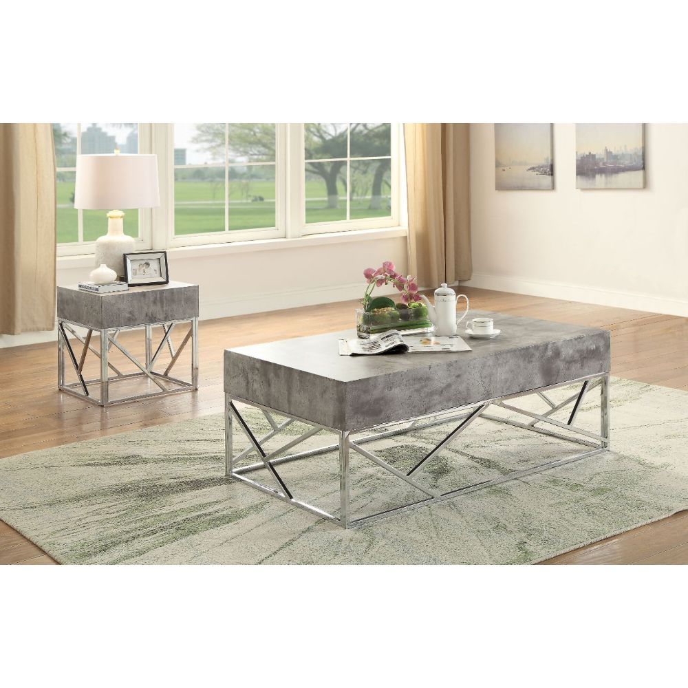 KD, Square Table (NO Storage) â€¢ Faux Marble Top & Apron: Gray Marble Pattern, Paper Veneer, MDF 12mm, Top: 6-" Thick (150mm) â€¢ Metal Geometric Open Base: Chrome Finish, Triangular Pattern, Metal Tube<br/><br/><b>Product Features</b><ul><li>Faux Marble