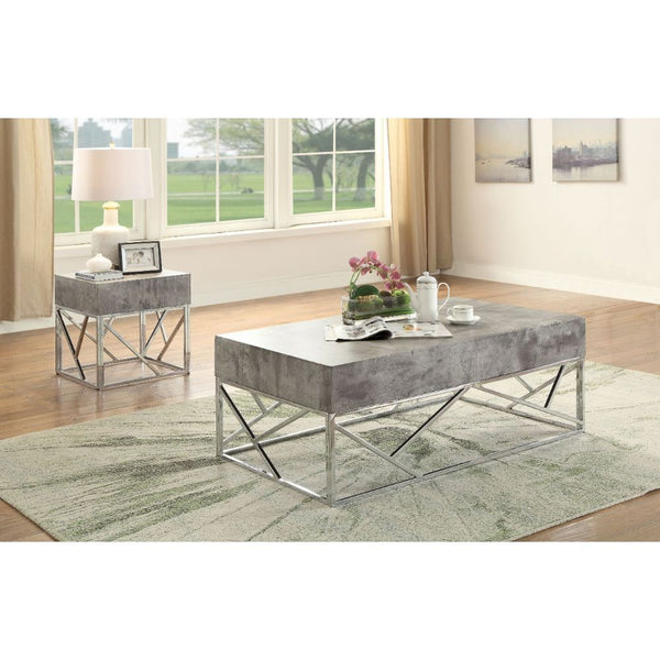 KD, Square Table (NO Storage) â€¢ Faux Marble Top & Apron: Gray Marble Pattern, Paper Veneer, MDF 12mm, Top: 6-" Thick (150mm) â€¢ Metal Geometric Open Base: Chrome Finish, Triangular Pattern, Metal Tube<br/><br/><b>Product Features</b><ul><li>Faux Marble