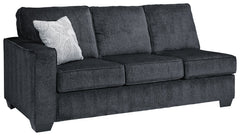 This left-arm facing full sofa sleeper is made with polyester upholstery. Pairs with other items in the series to make a sectional.<br><br><b>Additional Dimensions</b><br><ul><li>20-" Toss Pillow: 0-"</li><li>Arm height: 26-"</li><li>Leg height: 3-"</li><