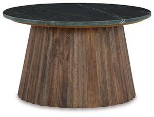 Entertain your besties with ease with this contemporary coffee table. Designed for the modern tastemaker, the mixed-material accent piece wows with a marble top and a fluted wood base. This organic beauty can be used on its own or grouped with other piece