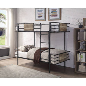  this exceptional bunk bed features twin-size top and bottom bunks. 