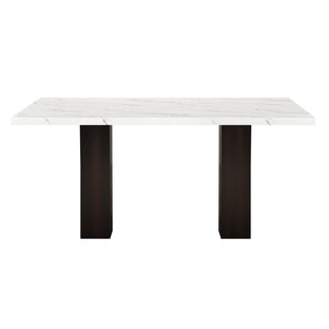 The Faust 2 Piece Adjustable Height Dining Table combines luxurious design with practical functionality, making it a standout addition to any dining area. This set includes a sophisticated white faux marble tabletop and a sturdy black pedestal base. Craft