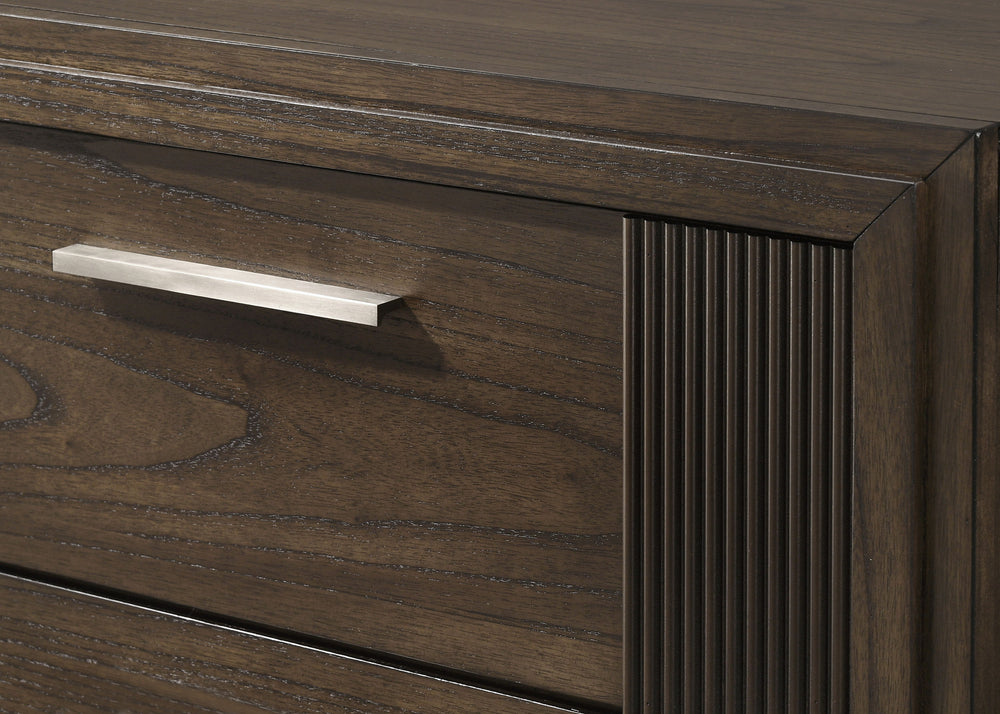 Create a warm and inviting retreat with this beautifully crafted bedroom ensemble, where timeless design meets modern functionality. Featuring a rich wood finish and sleek, linear details, this collection strikes the perfect balance between rustic charm a