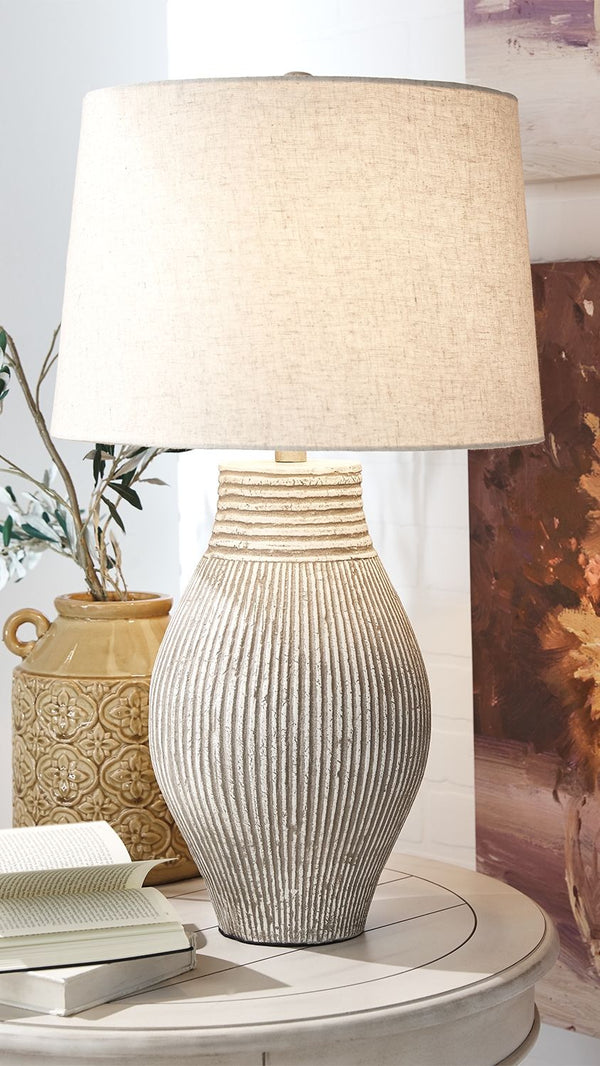  this table lamp is a natural fit for so many spaces. Paper composite base with organic texture feels wonderfully at home.<br><br><b>Additional Dimensions</b><br><ul><li>Shade: 0-"</li><li>Base: 0-"</li><li>Cord