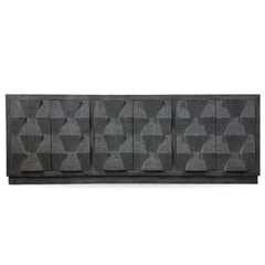 The Cortina console is a must-have for any unique home. It features a distinctive geometric design on the doors and a sturdy base for stability. This console has push-to-open doors for ease of use and is equipped with a hidden drawer and adjustable shelve