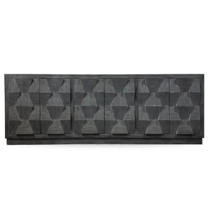 The Cortina console is a must-have for any unique home. It features a distinctive geometric design on the doors and a sturdy base for stability. This console has push-to-open doors for ease of use and is equipped with a hidden drawer and adjustable shelve