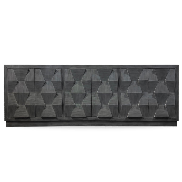 The Cortina console is a must-have for any unique home. It features a distinctive geometric design on the doors and a sturdy base for stability. This console has push-to-open doors for ease of use and is equipped with a hidden drawer and adjustable shelve