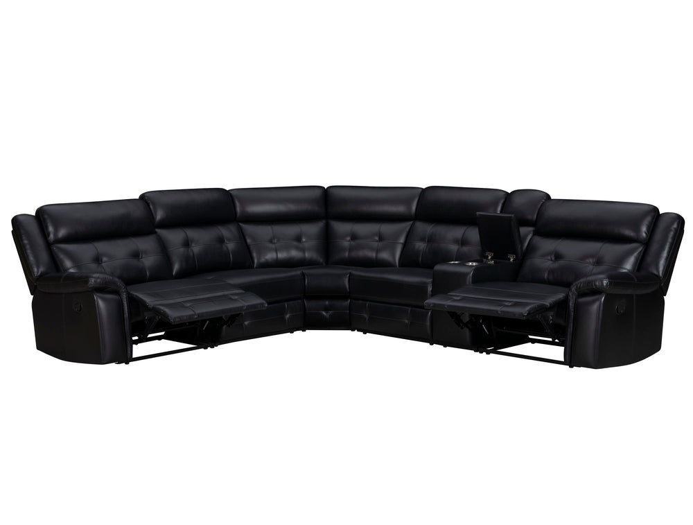 Meet Clayton, the ideal sectional that perfectly combines comfort and practicality. This sectional is perfect for any evening with its manual recline feature and a convenient console equipped with cupholders. The inherently cleanable faux leather makes ma
