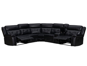  the ideal sectional that perfectly combines comfort and practicality. This sectional is perfect for any evening with its manual recline feature and a convenient console equipped with cupholders. The inherently cleanable faux leather makes ma