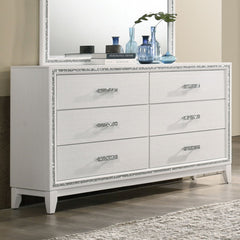 Classic design with touches of modern aspects makes this Haiden Dresser ideal for any bedroom. The piece offers a rectangular tabletop and six storage drawers for displaying or organizing. It also features a glamorous shimmering silver accent trim that ad