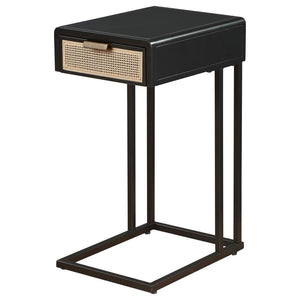 Amherst - 1-Drawer Radio Weave Cane Metal Side Table - Black