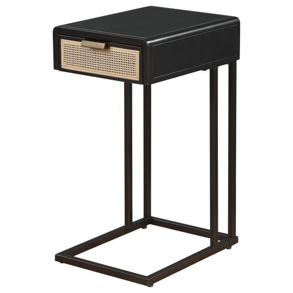 Amherst - 1-Drawer Radio Weave Cane Metal Side Table - Black
