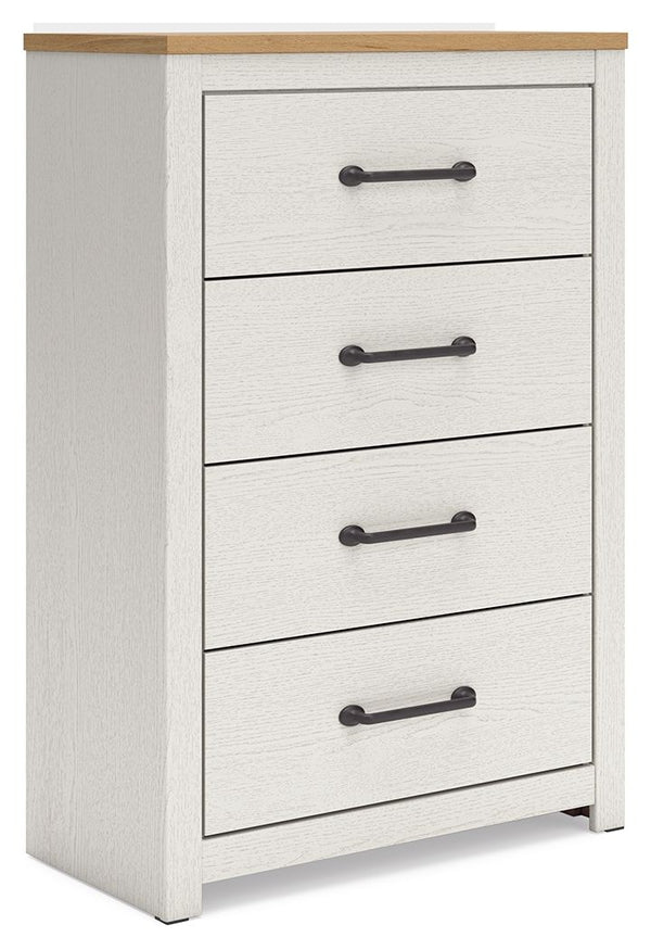 Create a serene countryside retreat with this chest of drawers. The two-tone design effortlessly adds farmhouse style, while framed drawer fronts with pewter-tone handles enhance its charming appeal. Looking for furniture that offers storage and a peacefu