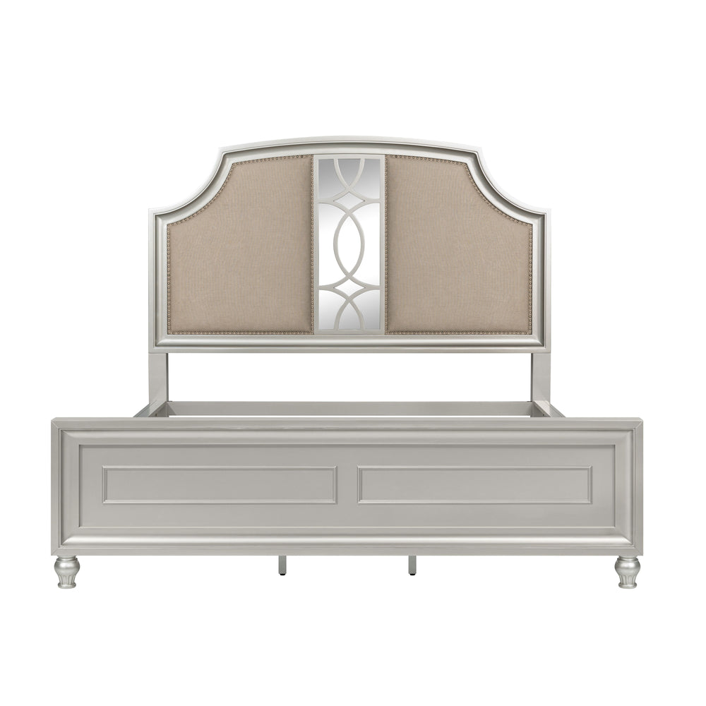 Introducing the Reflection Bed in Silver, meticulously crafted for enduring strength and durability with solid Pine and high-quality manufactured wood. Its glamorous matte silver finish exudes elegance, accentuating the mirrored panel and silver nailhead 