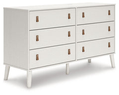 Dare to take minimalism to the max. This dresser has an air of sleek simplicity thanks to its white painted finish with subtle replicated wood grain. The magnificently mod splay legs are a compelling complement to its streamlined design. And with two sets