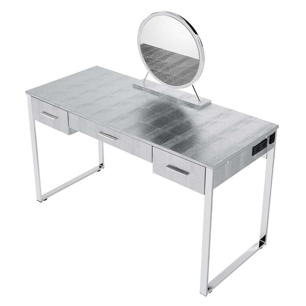 Myles - Vanity Desk - Antique White & Chrome Finish