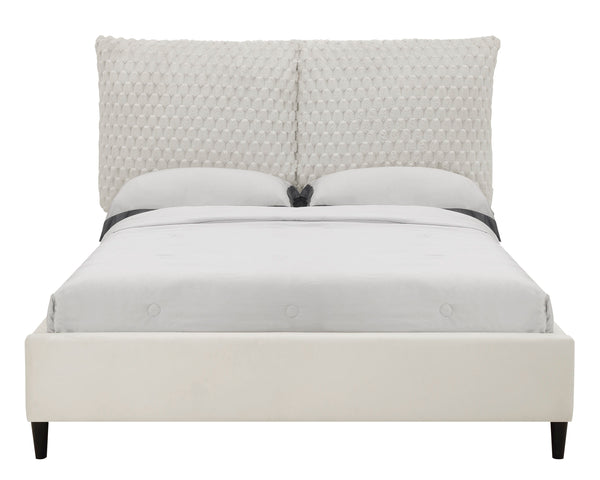 This luxurious bed is the centerpiece of a serene and sophisticated bedroom oasis. It features an opulent