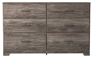  this dresser is a fresh style awakening. A warm gray hue over replicated oak grain easily complements other furniture finishes. Smooth drawer fronts with antiqued pewter-tone handles complete the aesthetic.<b