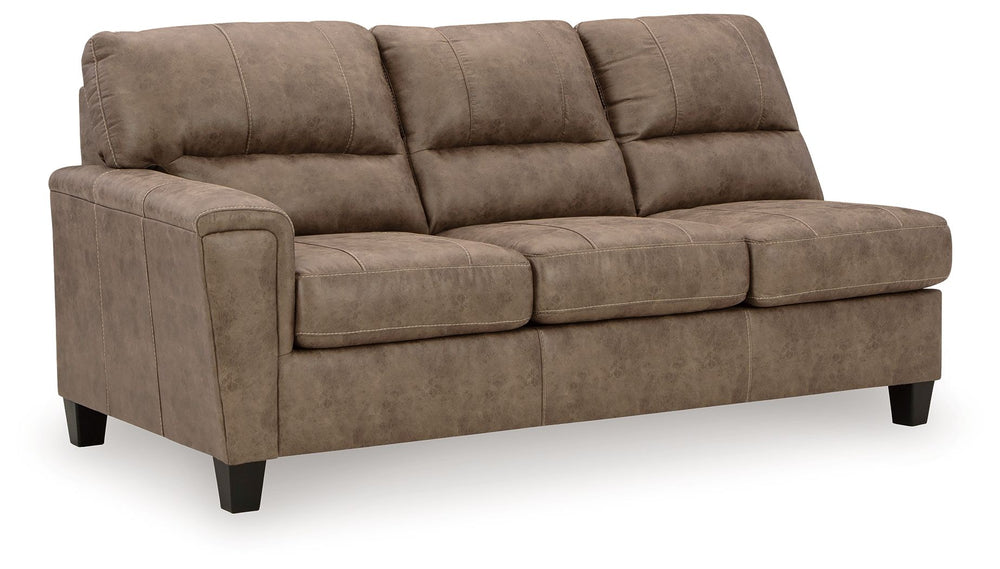 This left-arm facing sofa sleeper is made with faux leather upholstery. Pairs with other items in the series to make a sectional.<br><br><b>Additional Dimensions</b><br><ul><li>Arm height: 27-"</li><li>Distance between arms: 19-"</li><li>Seat depth: 22-"<