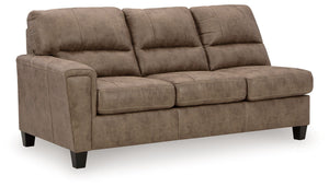 This left-arm facing sofa sleeper is made with faux leather upholstery. Pairs with other items in the series to make a sectional.<br><br><b>Additional Dimensions</b><br><ul><li>Arm height: 27-"</li><li>Distance between arms: 19-"</li><li>Seat depth: 22-"<
