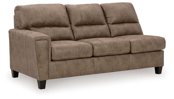 This left-arm facing sofa sleeper is made with faux leather upholstery. Pairs with other items in the series to make a sectional.<br><br><b>Additional Dimensions</b><br><ul><li>Arm height: 27-"</li><li>Distance between arms: 19-"</li><li>Seat depth: 22-"<