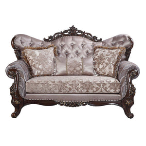  this sofa features an inner wooden frame that is sturdy. The outer wooden frame is finished with gold trimmings. Faux leather upholstery is used
