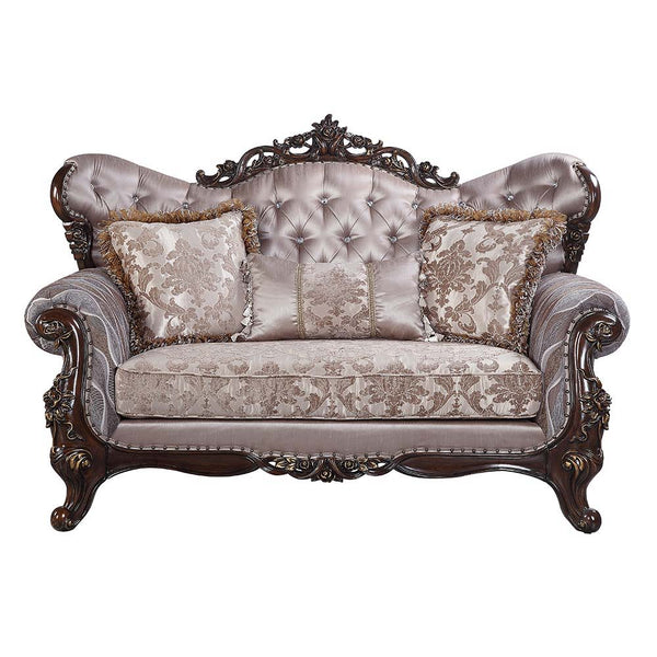  this sofa features an inner wooden frame that is sturdy. The outer wooden frame is finished with gold trimmings. Faux leather upholstery is used