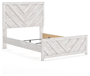  this full panel bed embraces the aesthetics of countryside living and repurposes them for modern settings. Its whitewash paint