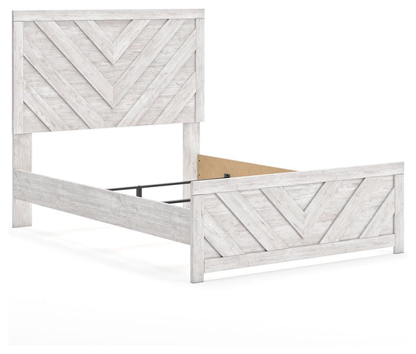  this full panel bed embraces the aesthetics of countryside living and repurposes them for modern settings. Its whitewash paint