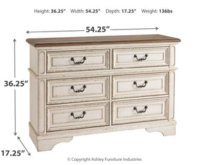 Realyn - White / Brown / Beige - Dresser - 6-drawer