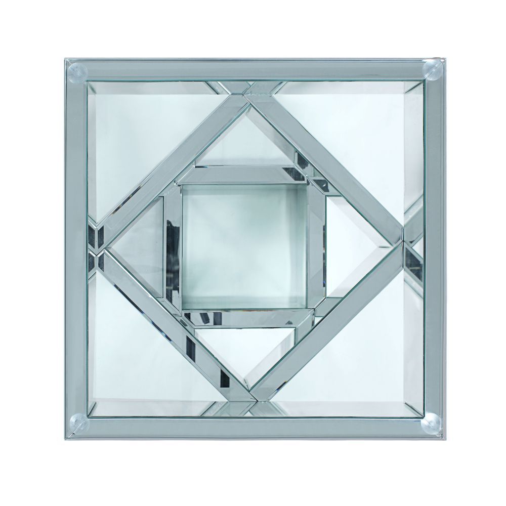 The Noralie End Table will add a contemporary touch to any room in your home. With its clean lines, this brilliant square occasional table showcases a distinctive style for an intriguing look. The three-tier table features a fully mirrored beveled base an
