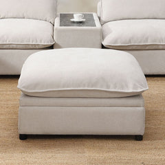 Marisa sectional sofa in luxurious beige boucle fabric is a perfect blend of style and comfort. With its plush pillows and spacious seating, it invites you to unwind in elegance. Ideal for any modern living room, this sectional offers a chic and cozy atmo