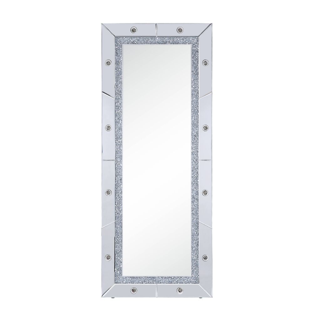 Noralie - Accent Floor Mirror - Mirrored & Faux Diamonds - 26-'-'L x 63-'-'H<br/><br/><b>Product Features</b><ul><li>Accent Floor Mirror</li><li>Hollywood Lighted Mirror (Bulb Not Included)</li><li>Rectangular Shape</li><li>Beveled Mirrored Frame</li><li>