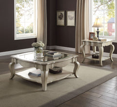 This Chelmsford collection classic country style sofa set is delightful and attractive in your living room. Featuring sturdy glass top, lower shelf for storage, and durable wood frame with carved detailing and cabriole legs, the coffee table brings both e