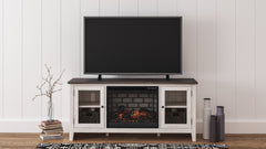 With its two-tone finish and minimalist charm, this TV stand with infrared fireplace insert is right in tune with your relaxed approach to high style. Beautifully made to accommodate your media equipment, itâ€™s well equipped with adjustable shelving, cut